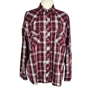 Roper Women 1X Plaid Western Shirt Burgundy Black